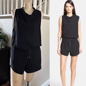 HELMUT LANG Womens Size 4 Torsion Shorts Jumpsuit Romper Black White Sleeveless